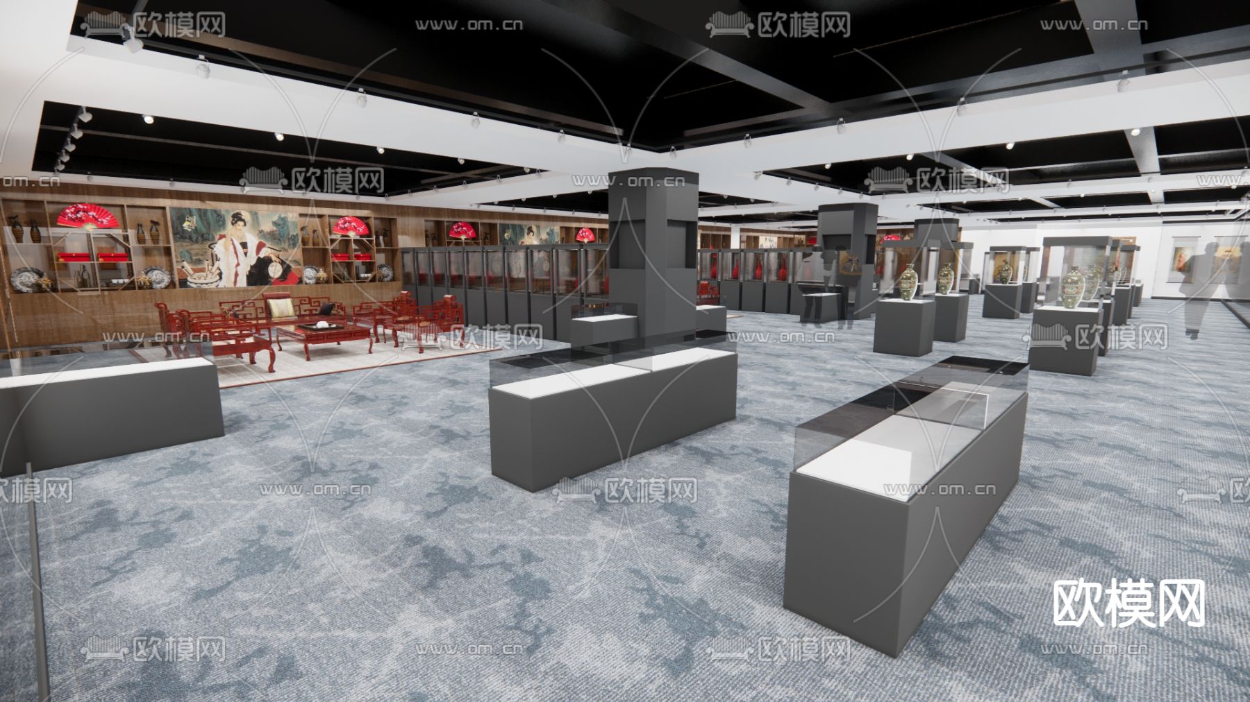 中式展馆su模型下载（渲染图2）