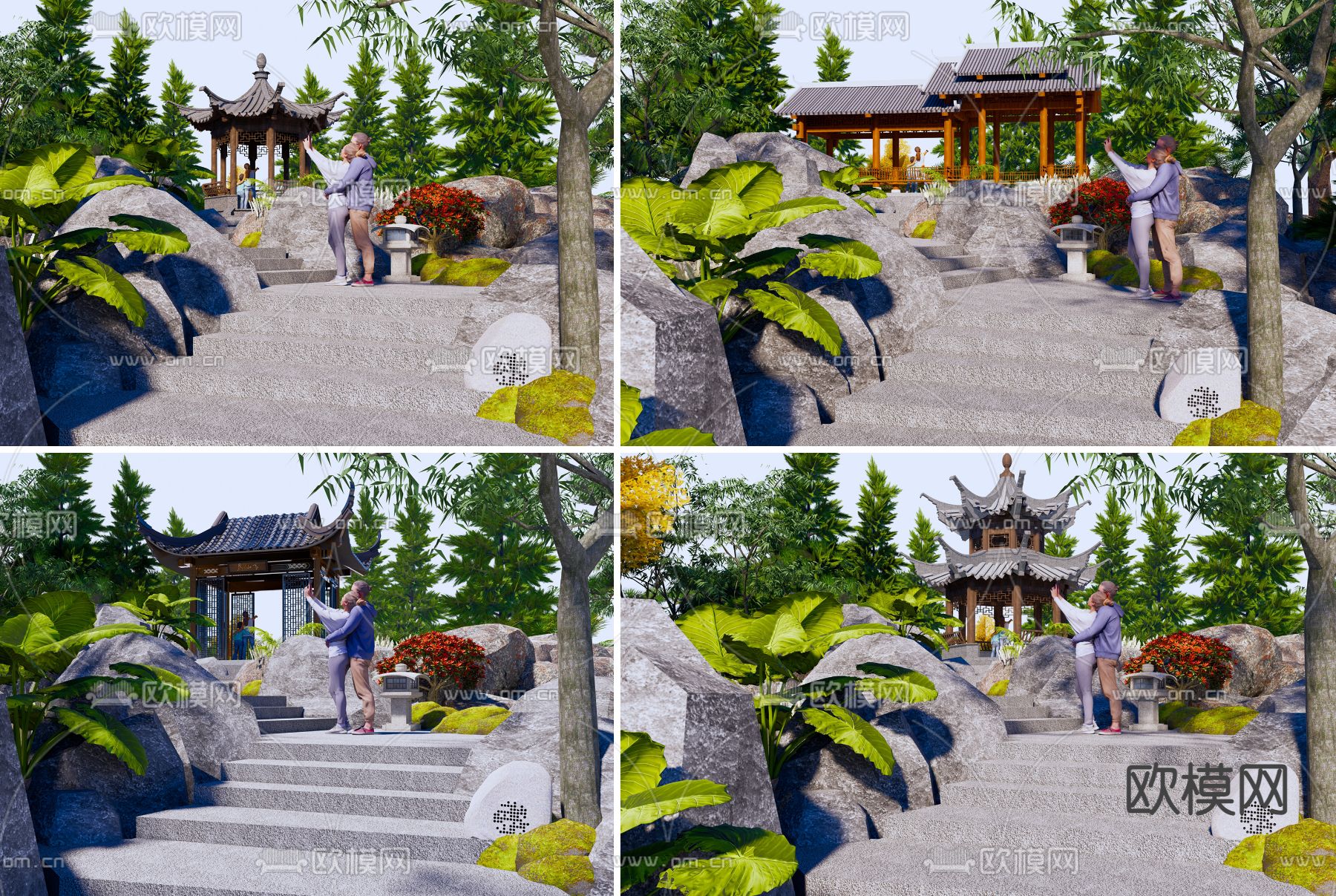 中式公园景观su模型