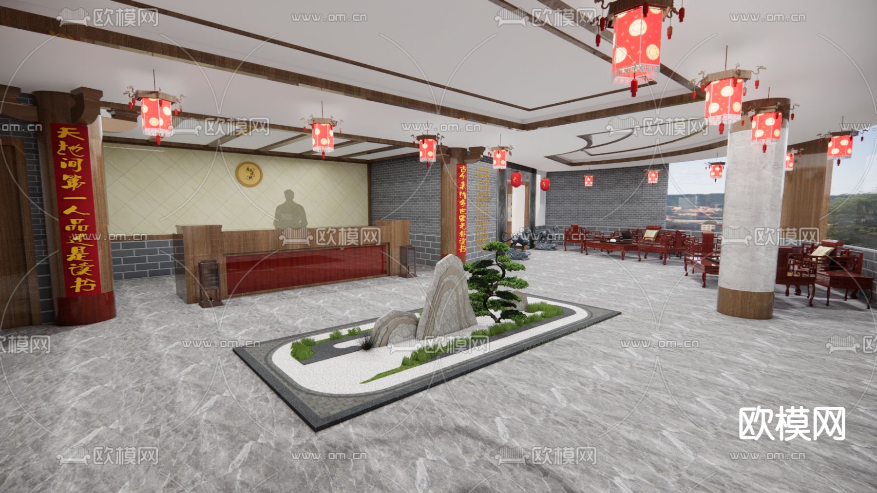 中式展馆su模型下载（渲染图1）