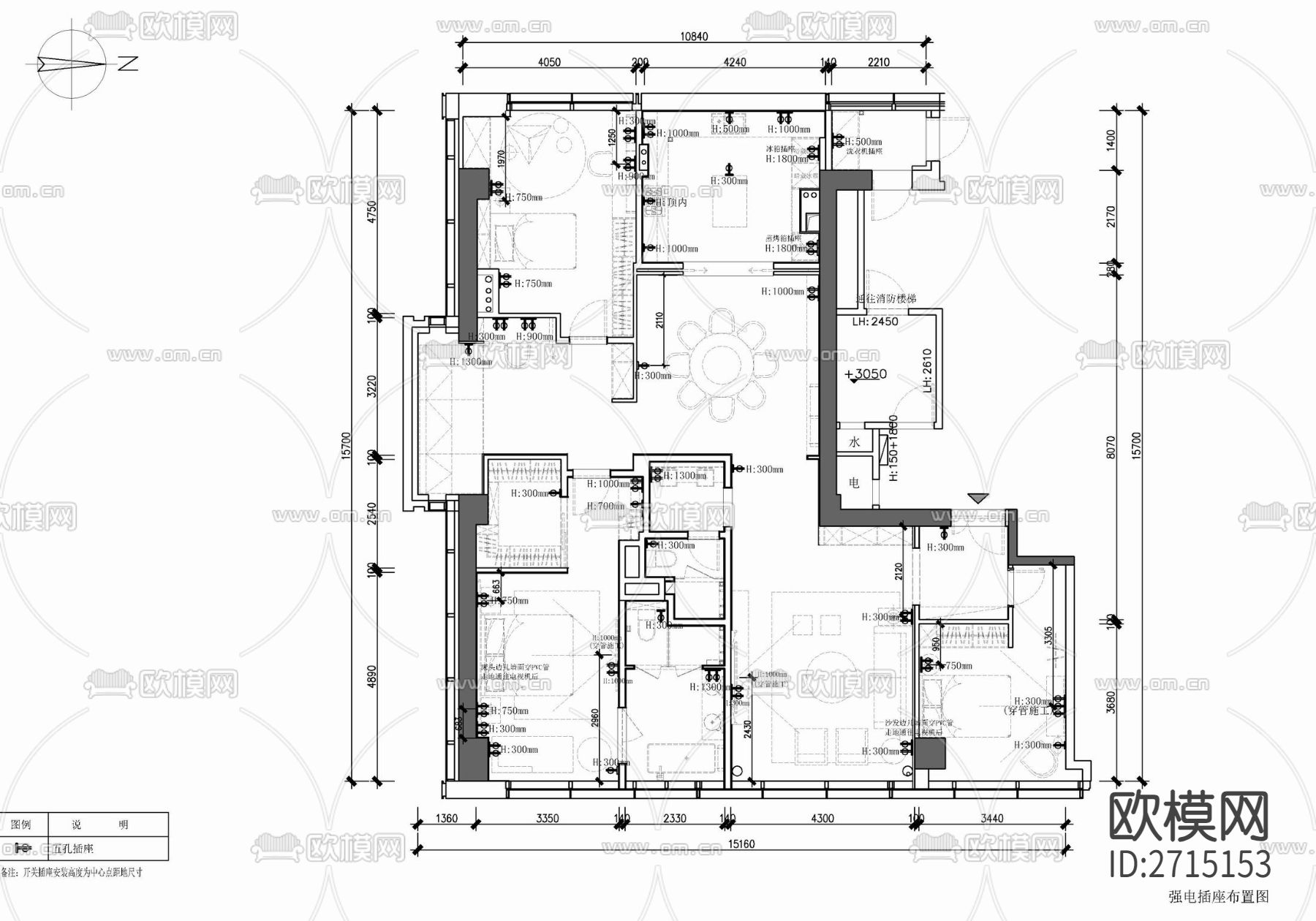 样板房cad平面图下载（渲染图2）