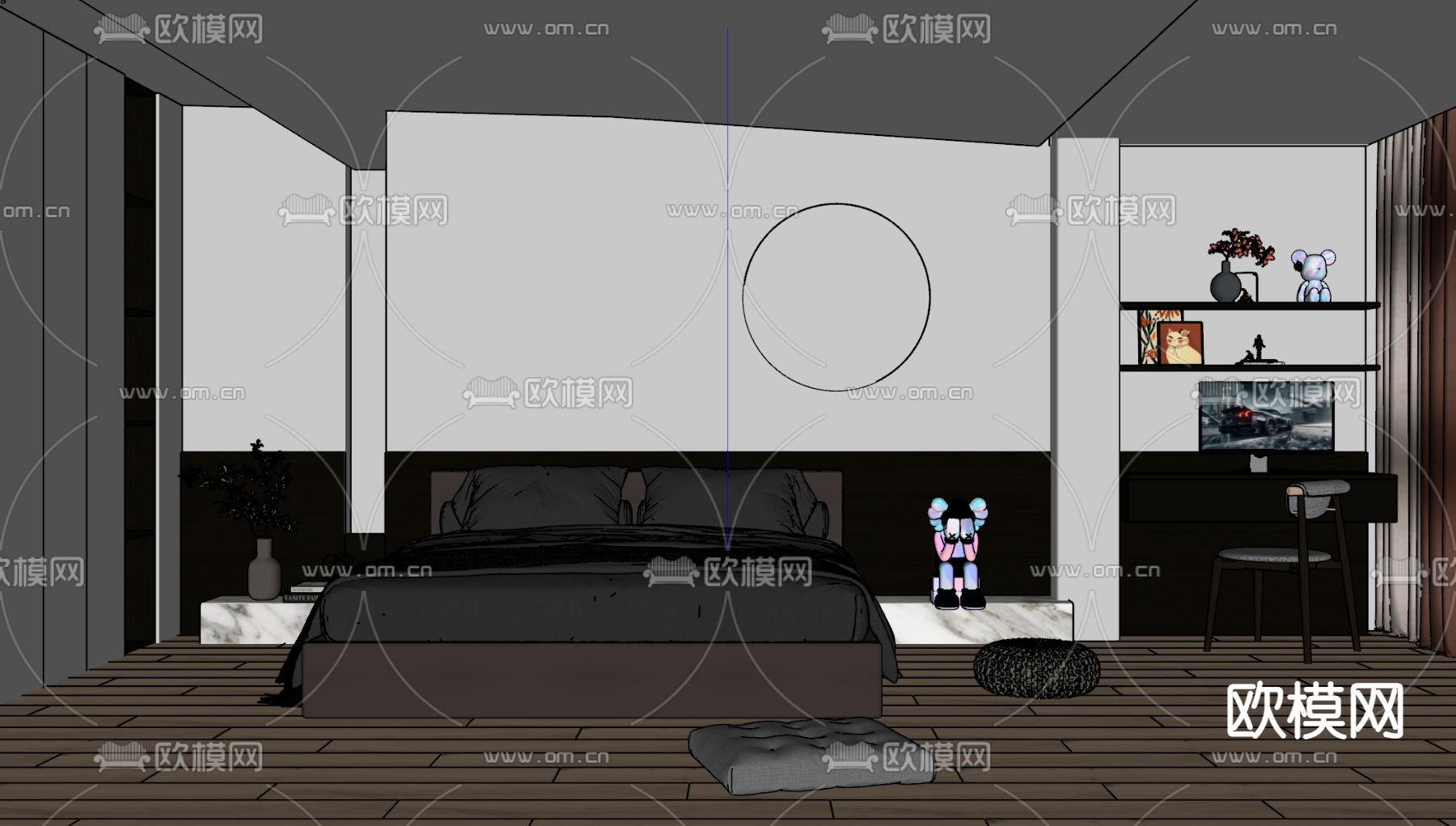 侘寂风卧室su模型下载（渲染图2）