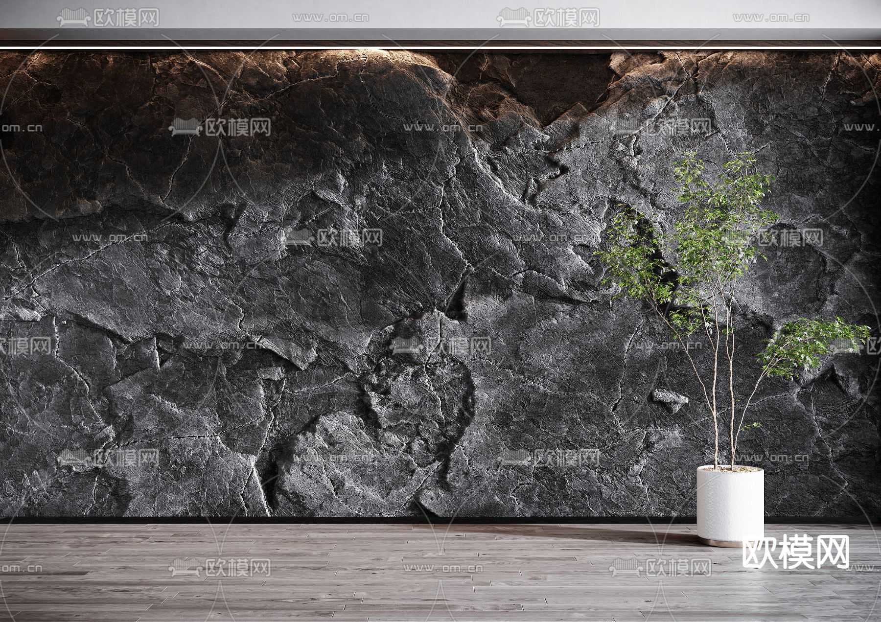 毛石背景墙su模型下载（渲染图1）