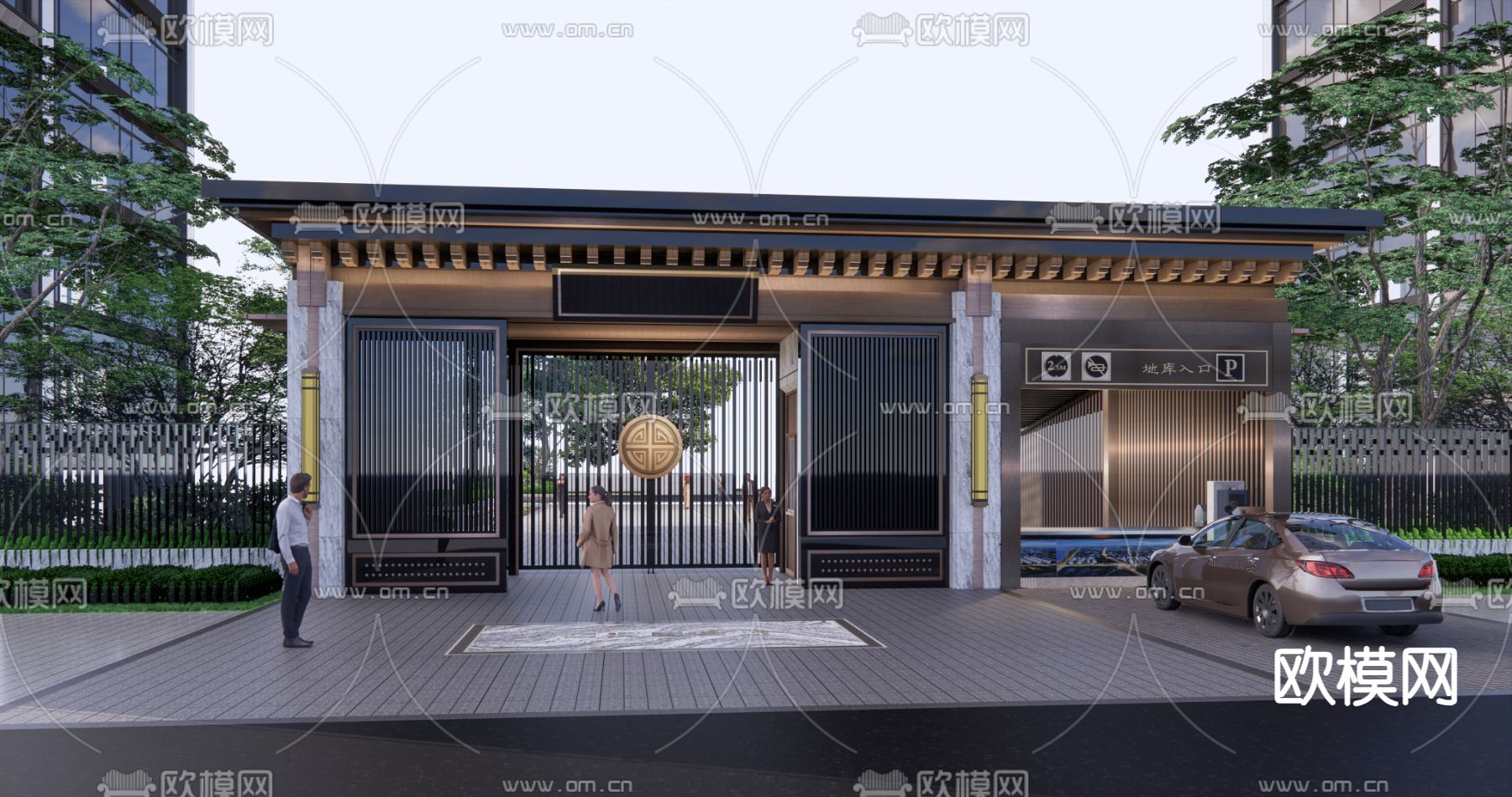 小区入口门楼 地库入口su模型下载（渲染图1）