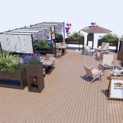  商业外摆区 咖啡厅外摆su模型 