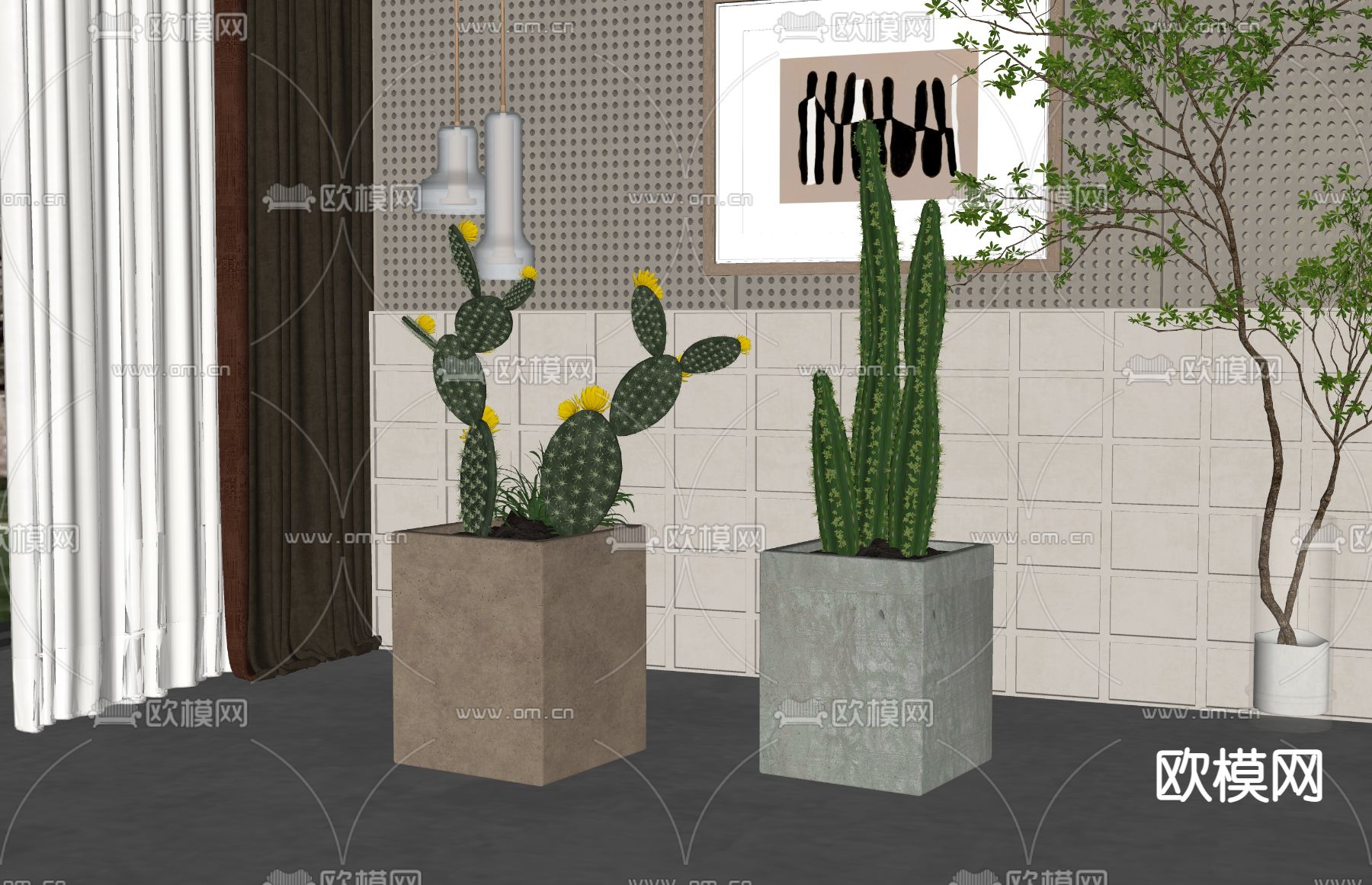 仙人掌绿植盆栽su模型下载（渲染图2）