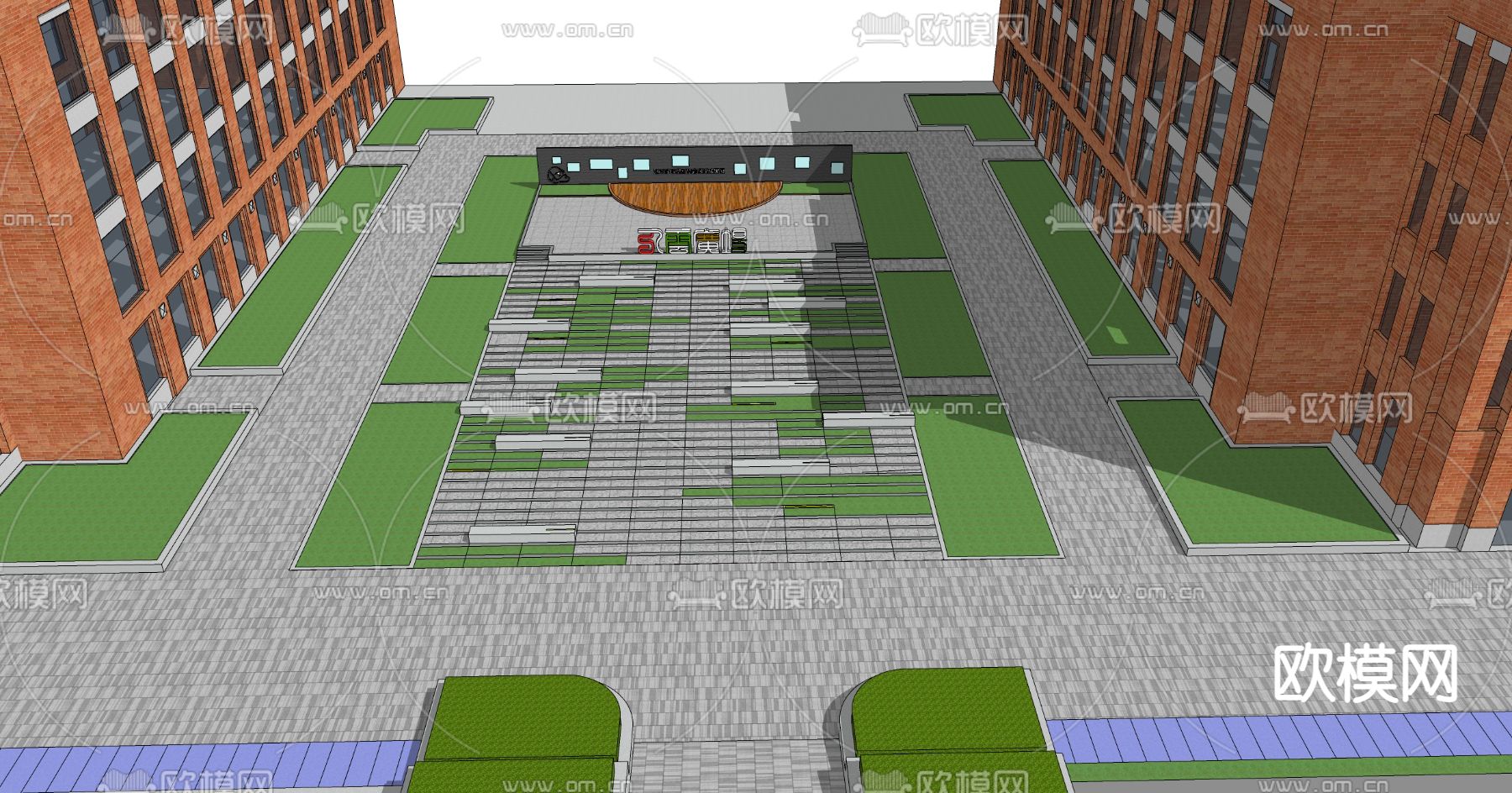 现代学校广场su模型下载（渲染图3）