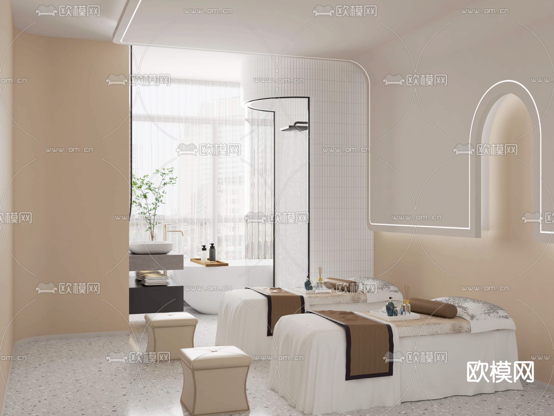 奶油风SPA馆 护理房su模型下载（渲染图2）