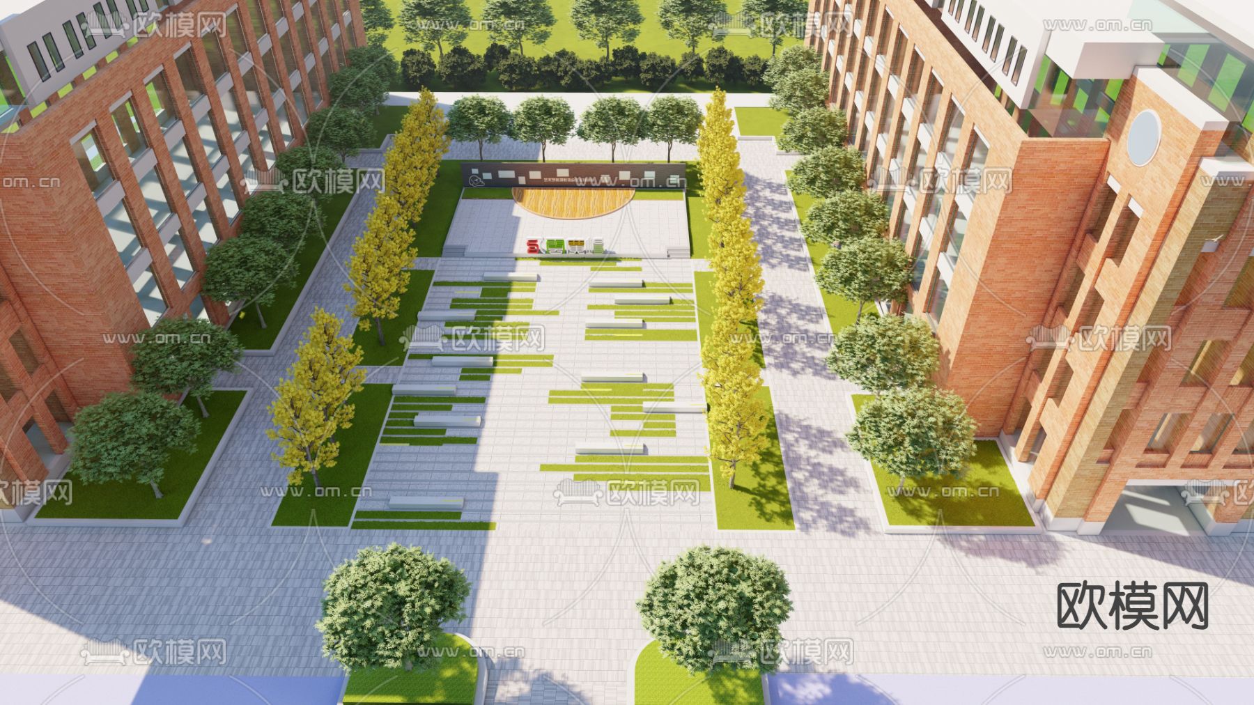 现代学校广场su模型下载（渲染图2）