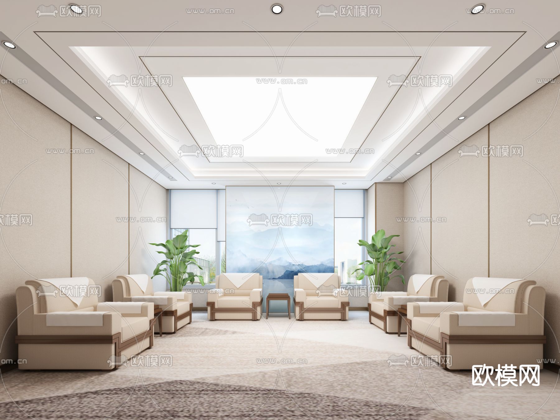 现代会客厅接待室su模型下载（渲染图1）