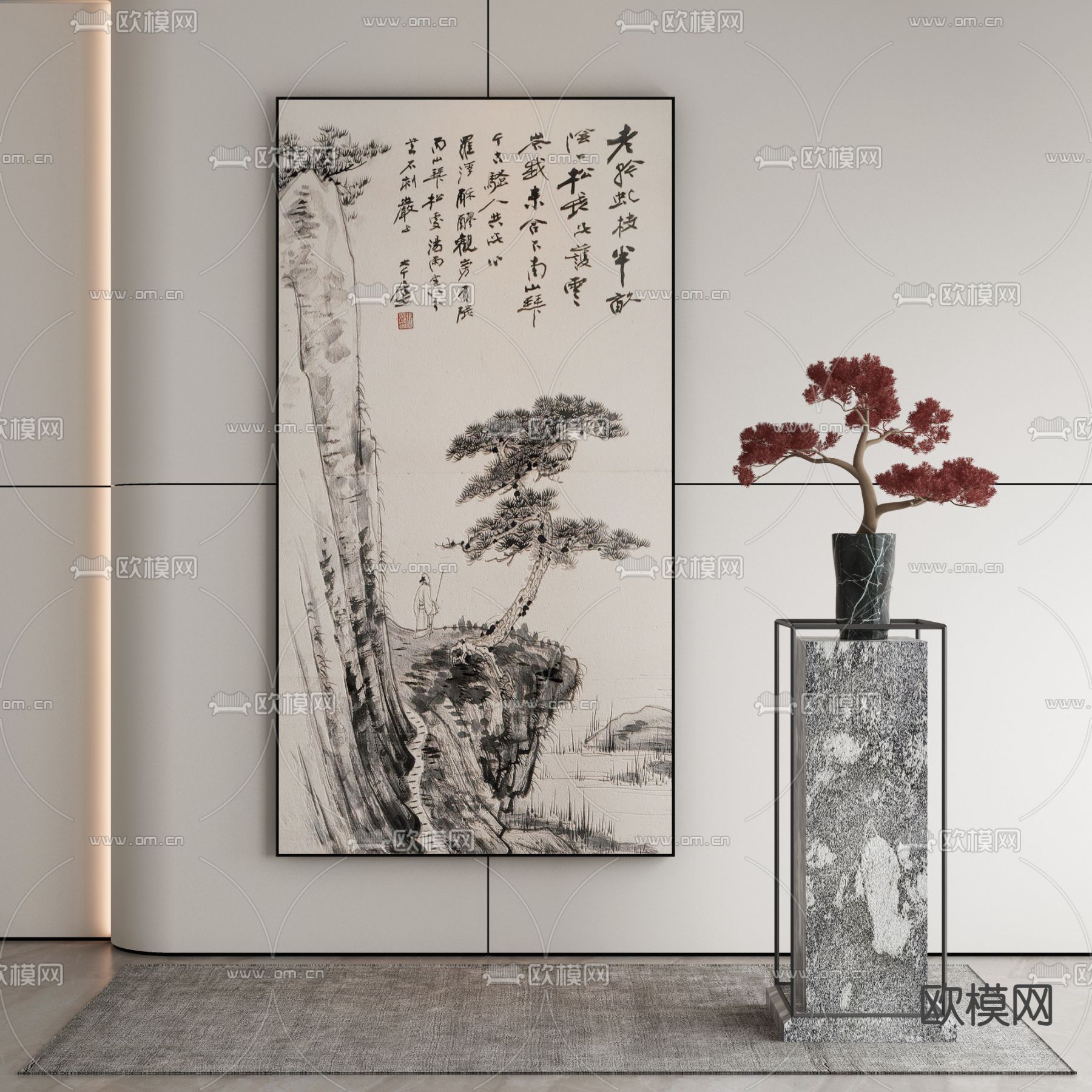 新中式国画 山水画 挂画3d模型下载