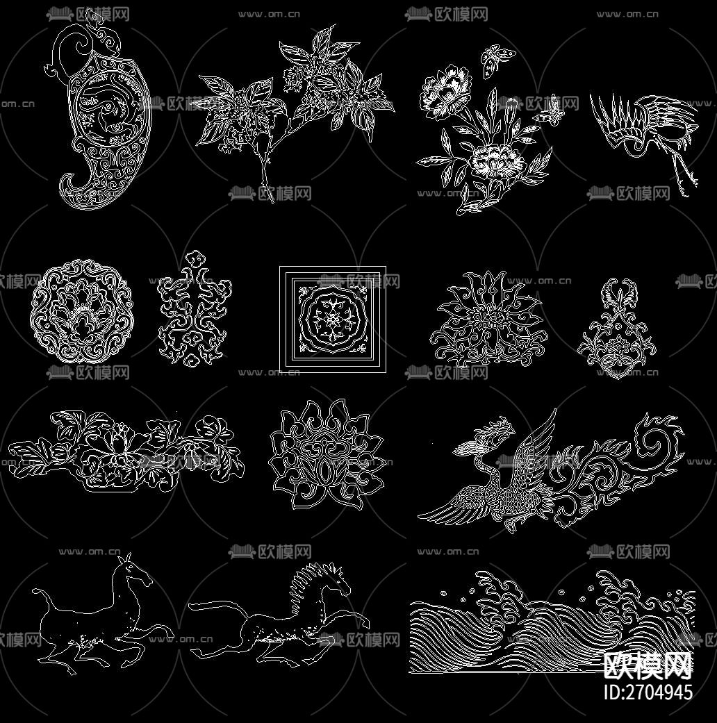 古典中式元素图案花纹天官赐福cad图库下载（渲染图4）