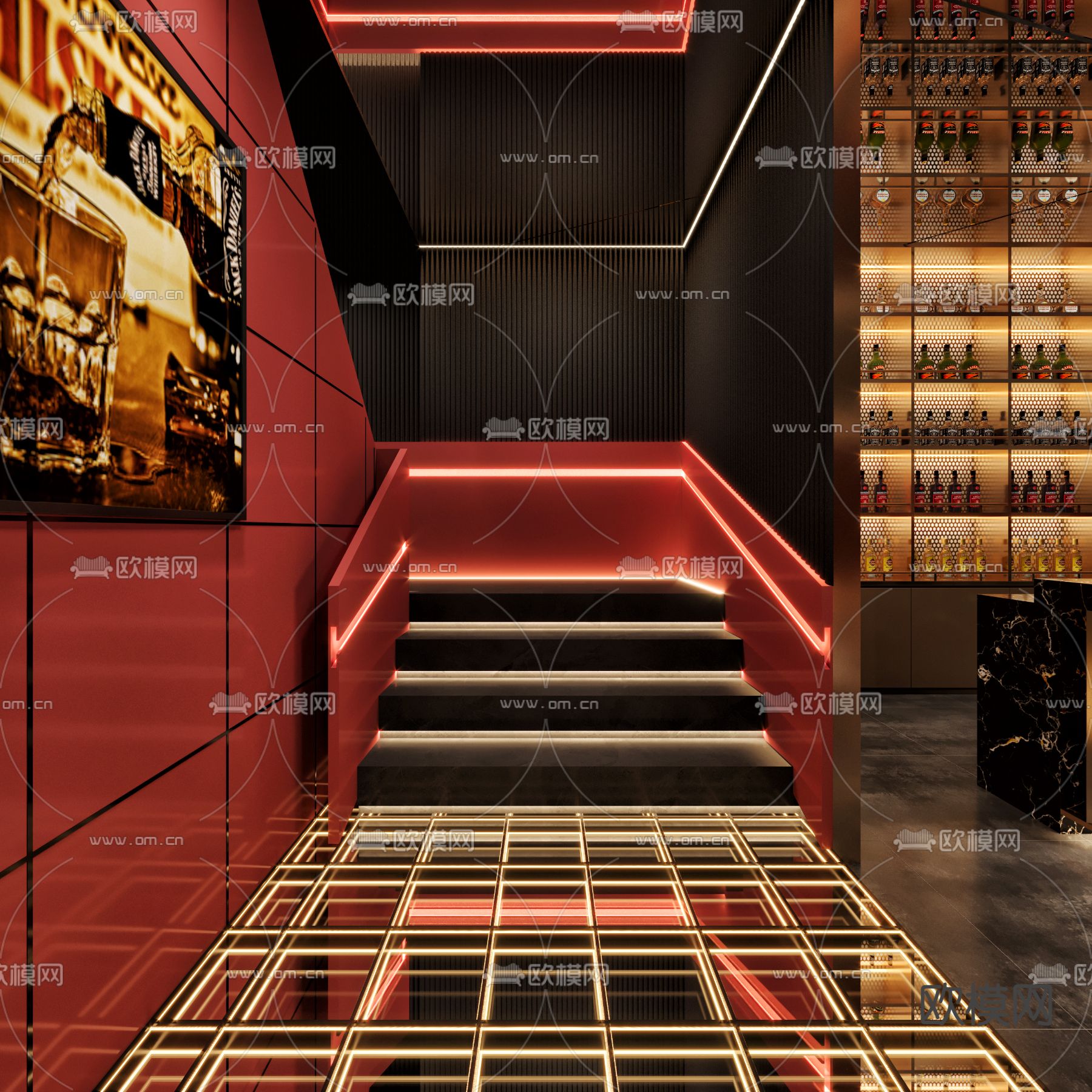 酒吧楼梯su模型下载（渲染图1）