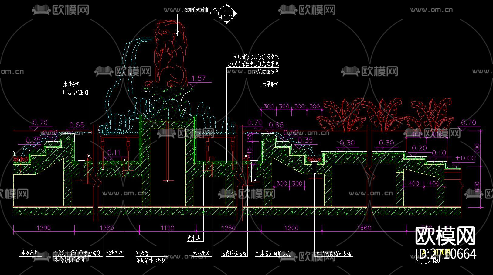 跌水叠泉节点大样下载（渲染图3）