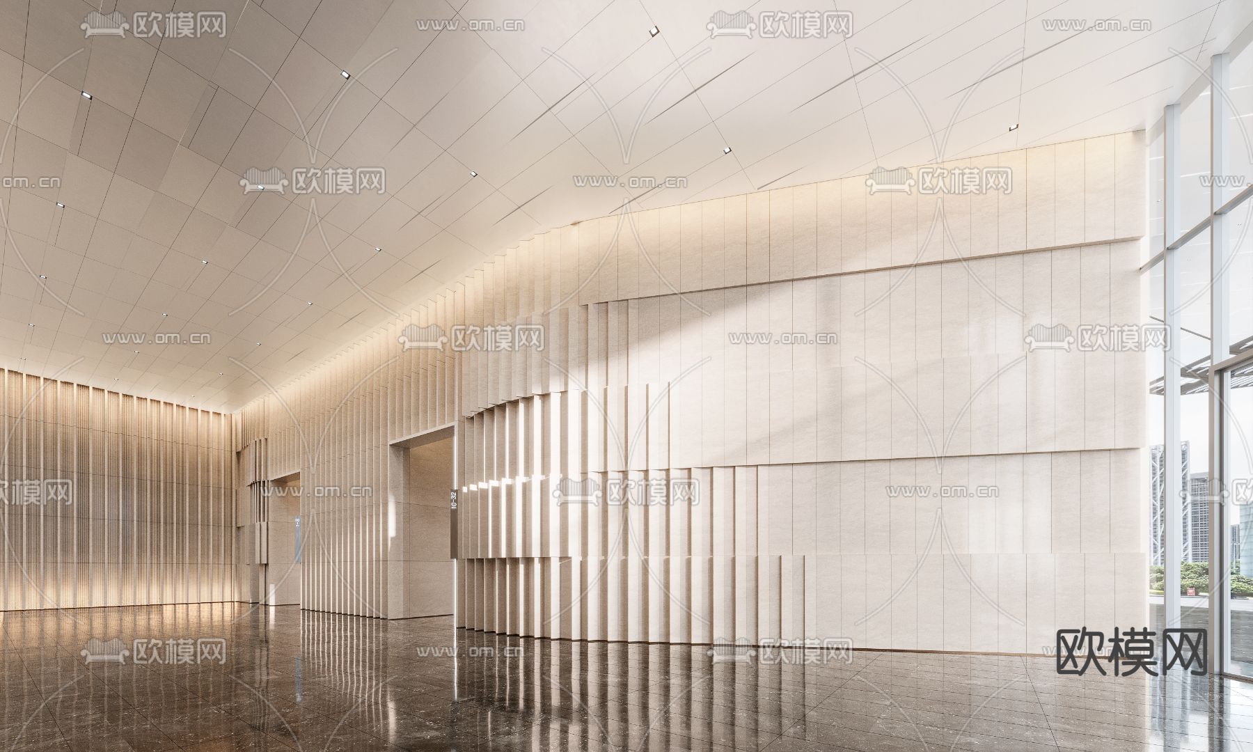 办公楼大堂 写字楼3d模型下载（渲染图2）