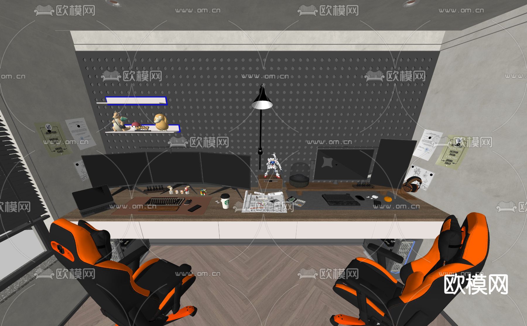 现代书桌 电脑su模型下载（渲染图2）