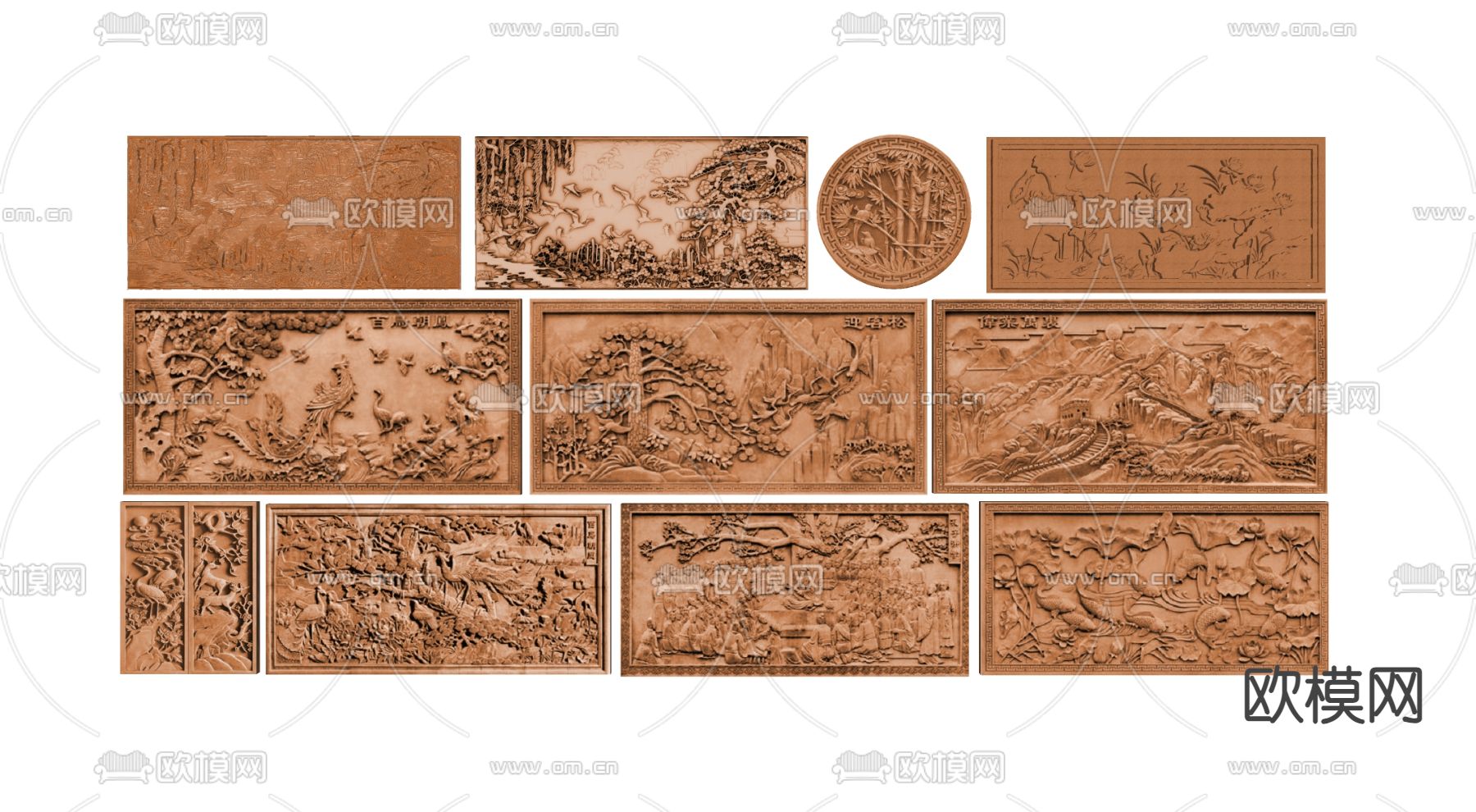 中式浮雕景墙 石雕 砖雕su模型下载（渲染图2）