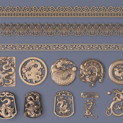  中式金属龙凤角线su模型 