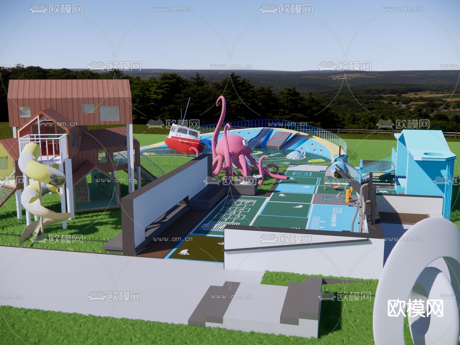 户外儿童游乐区su模型下载（渲染图2）