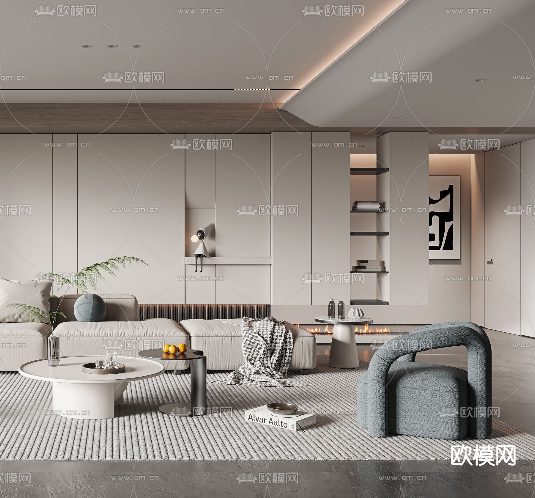 现代客厅3d模型下载（渲染图3）