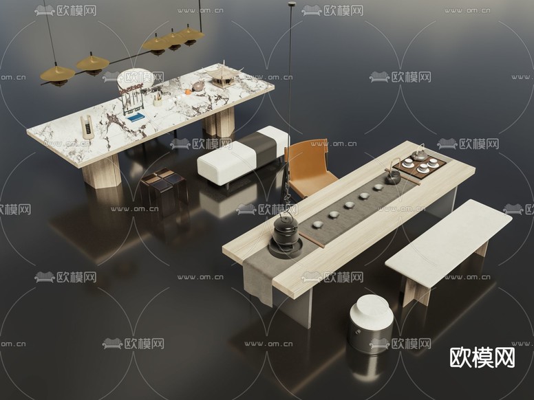 新中式茶桌 茶台3d模型下载