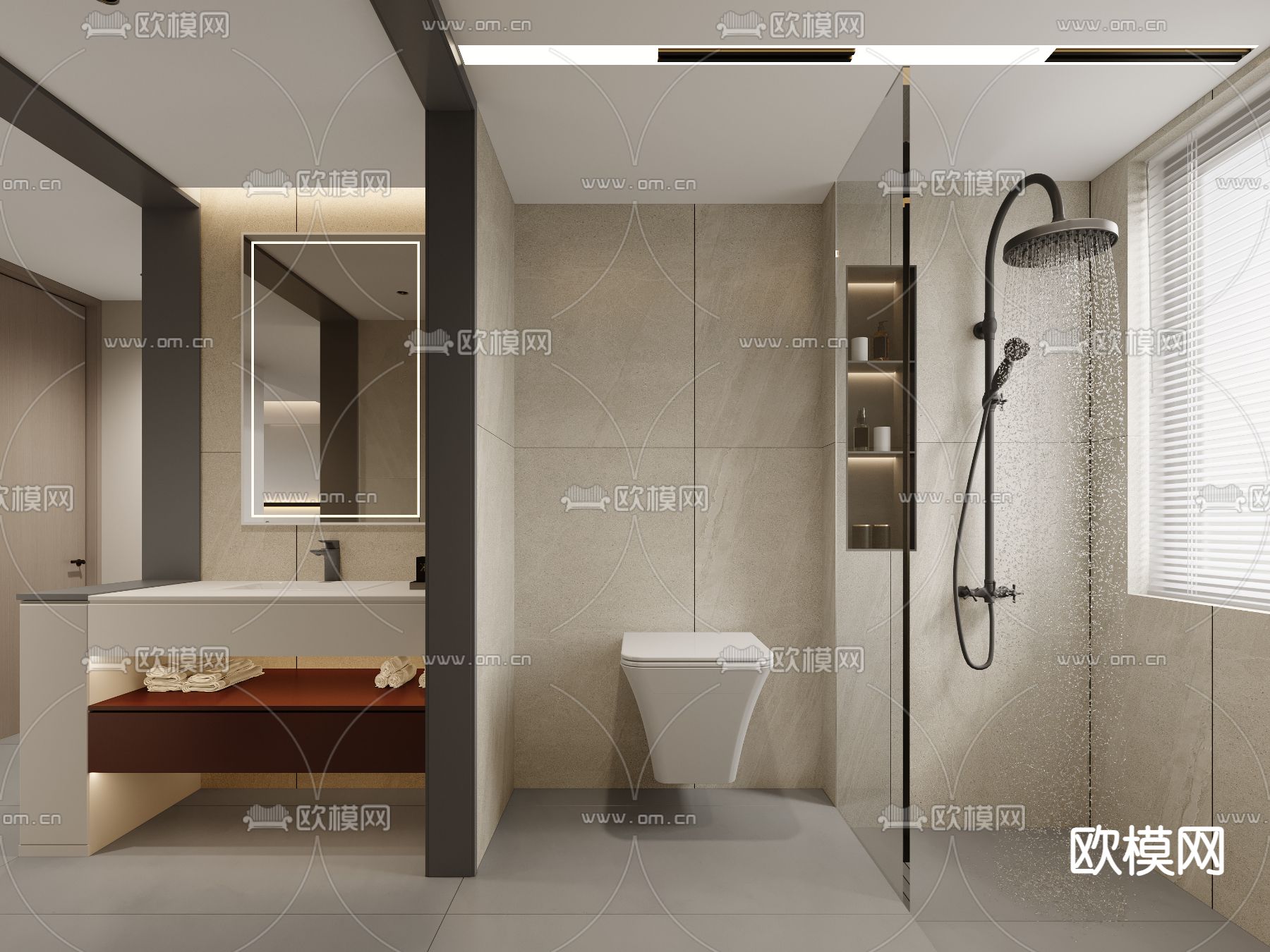 现代厨房 卫生间3d模型下载（渲染图2）