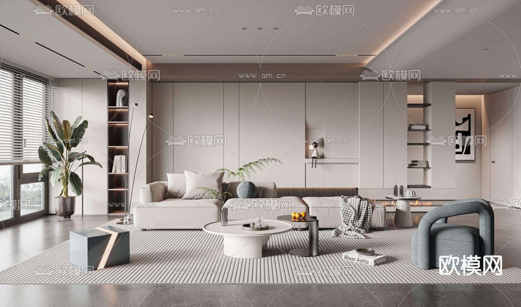 现代客厅3d模型下载（渲染图1）