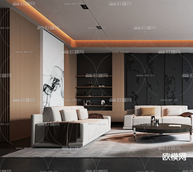 现代客厅3d模型下载(渲染图2)