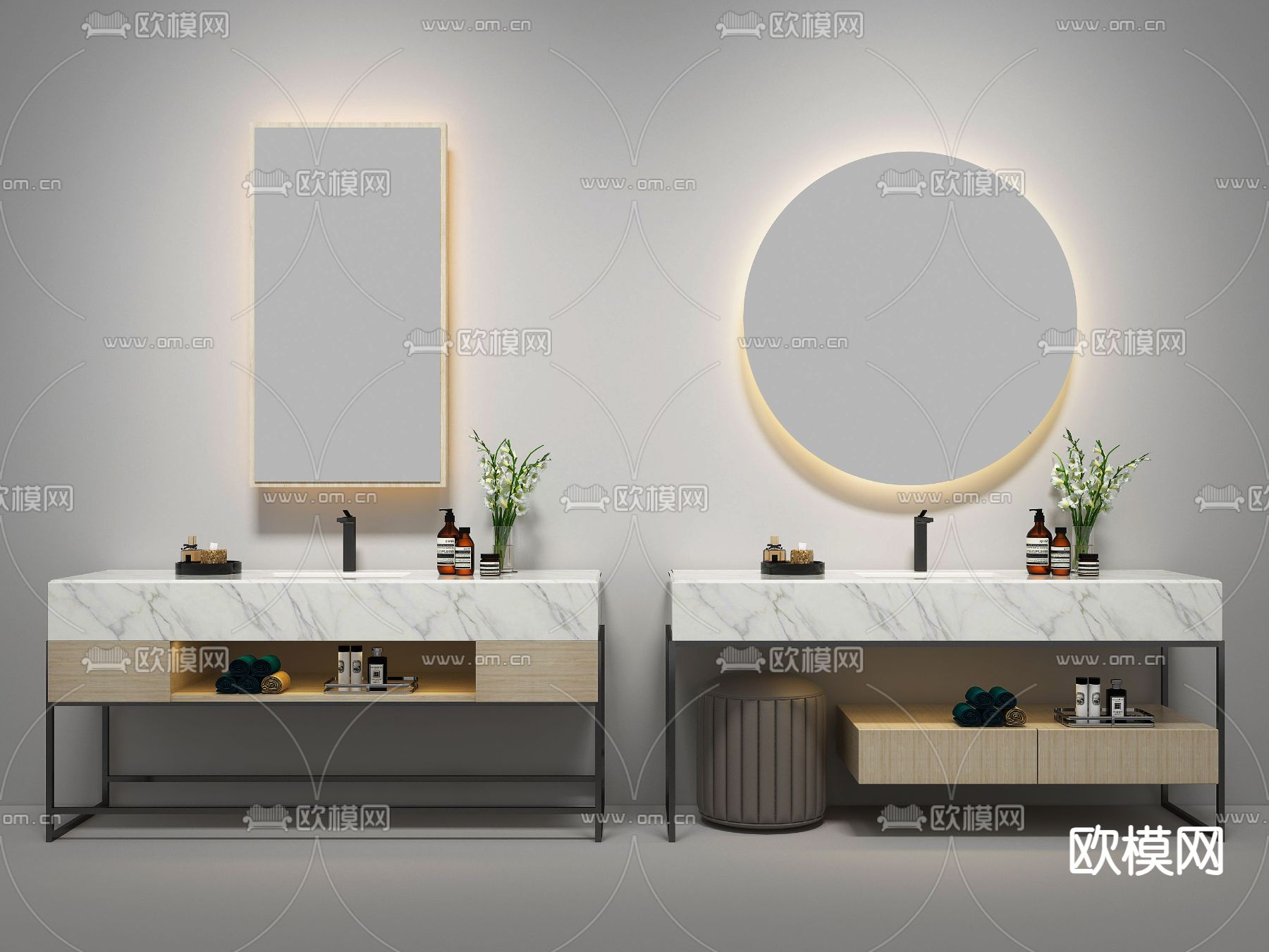 轻奢洗手盆 台盆 镜柜3d模型下载