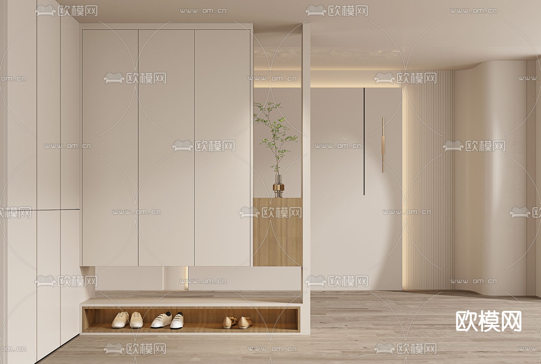 奶油风玄关鞋柜3d模型下载