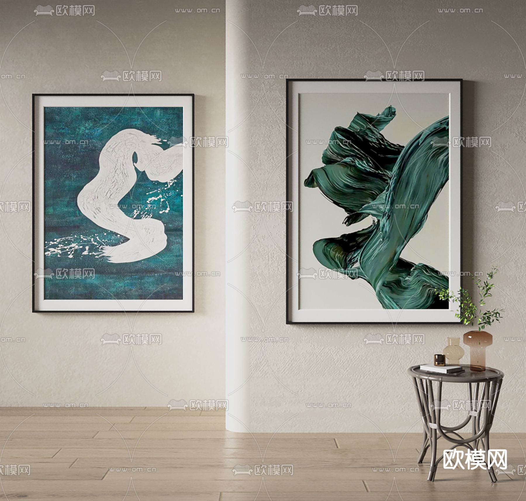 侘寂风装饰画 飘带画3d模型下载_ID14158569_3dmax免费模型-欧模网