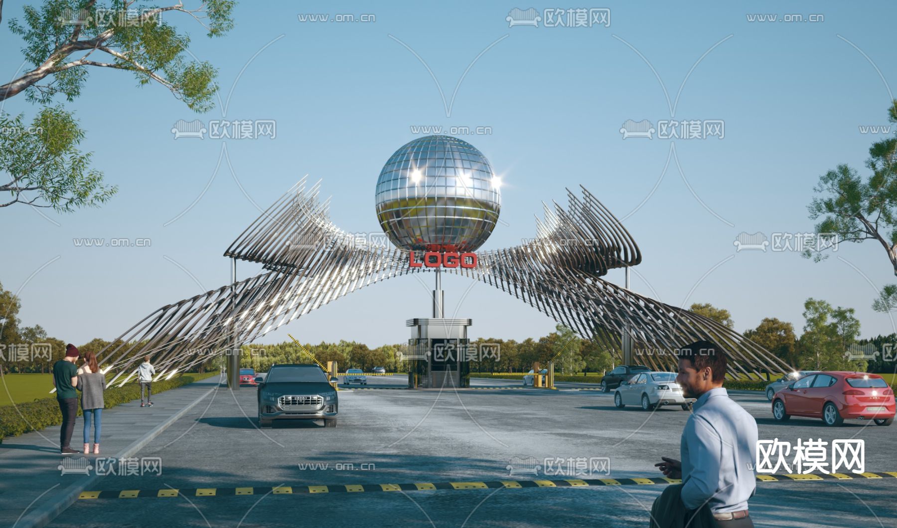 厂区大门 门卫 传达室3d模型下载_ID14151224_3dmax免费模型-欧模网
