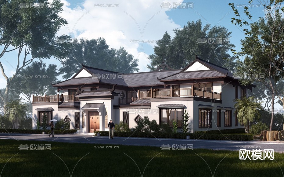 中式别墅 四合院3d模型下载_ID14159004_3dmax免费模型-欧模网