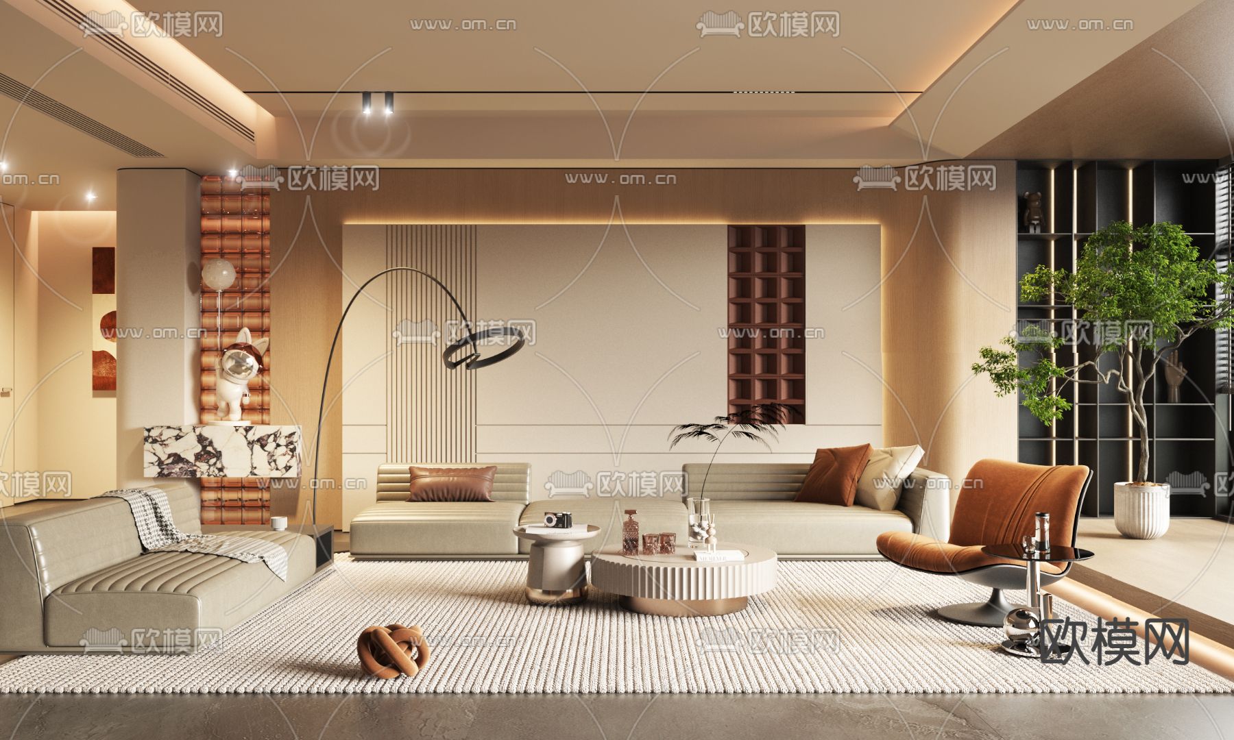 奶油风客厅3d模型下载