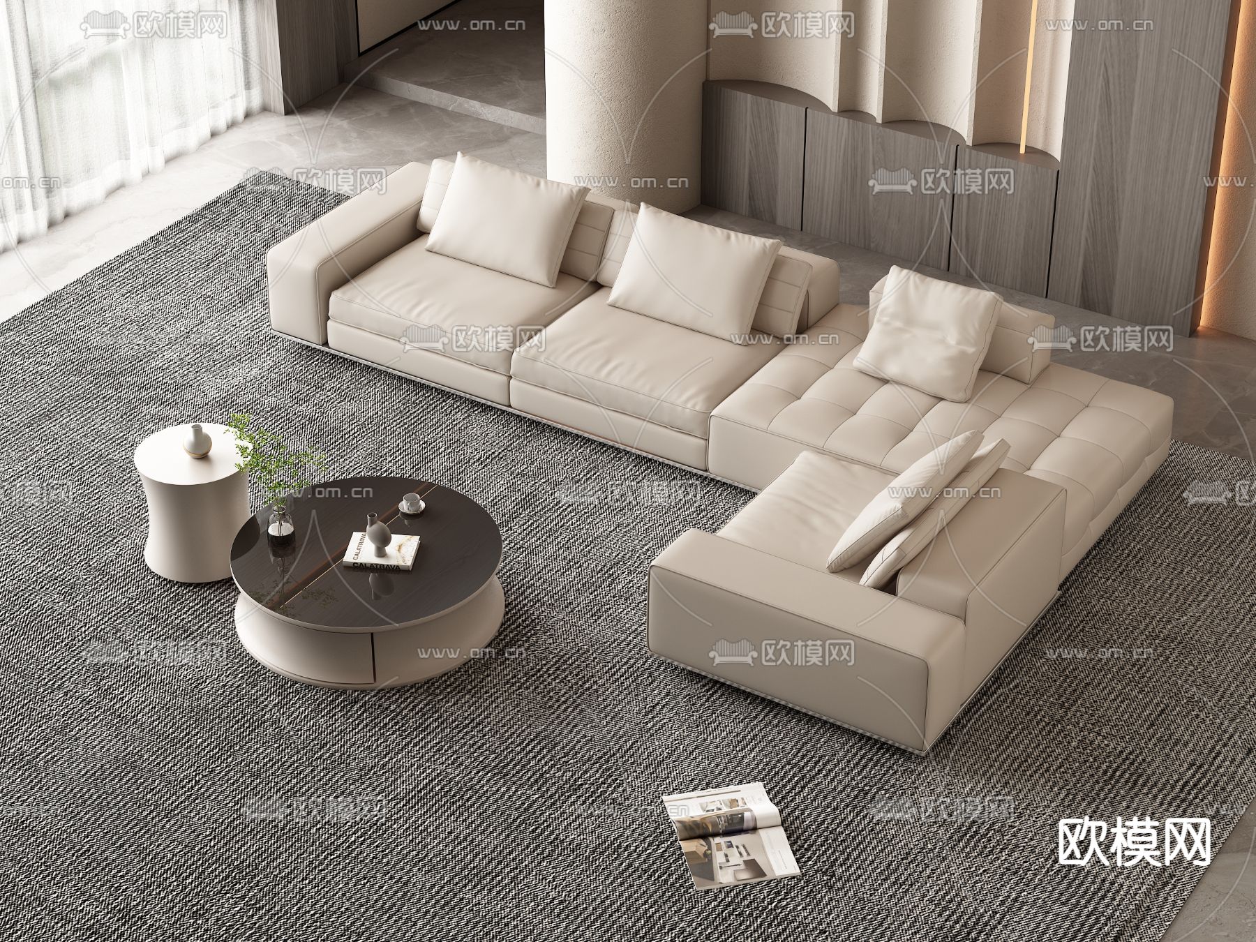 奶油风沙发 转角沙发3d模型下载