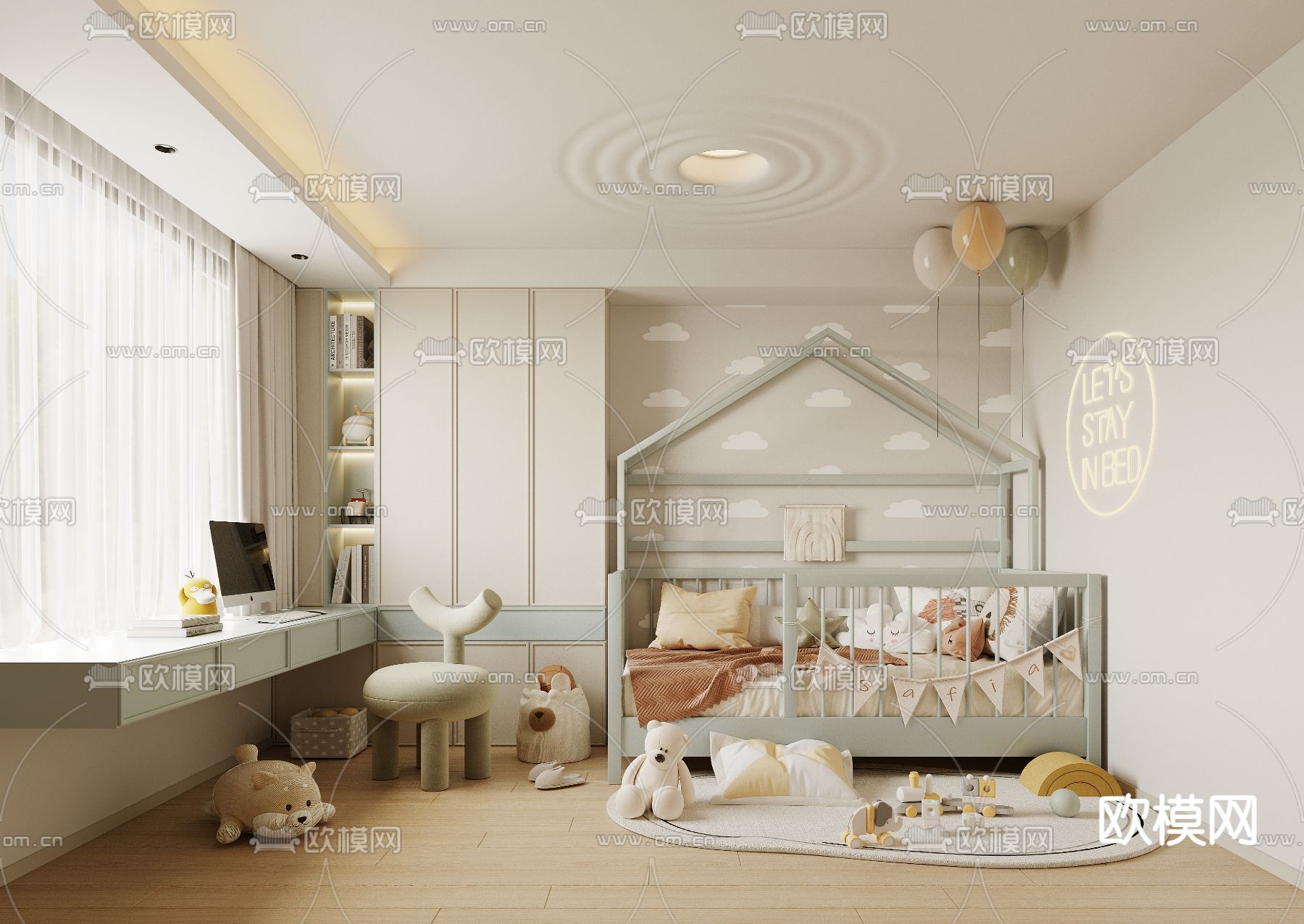 奶油儿童房 女孩房 小孩房3d模型下载