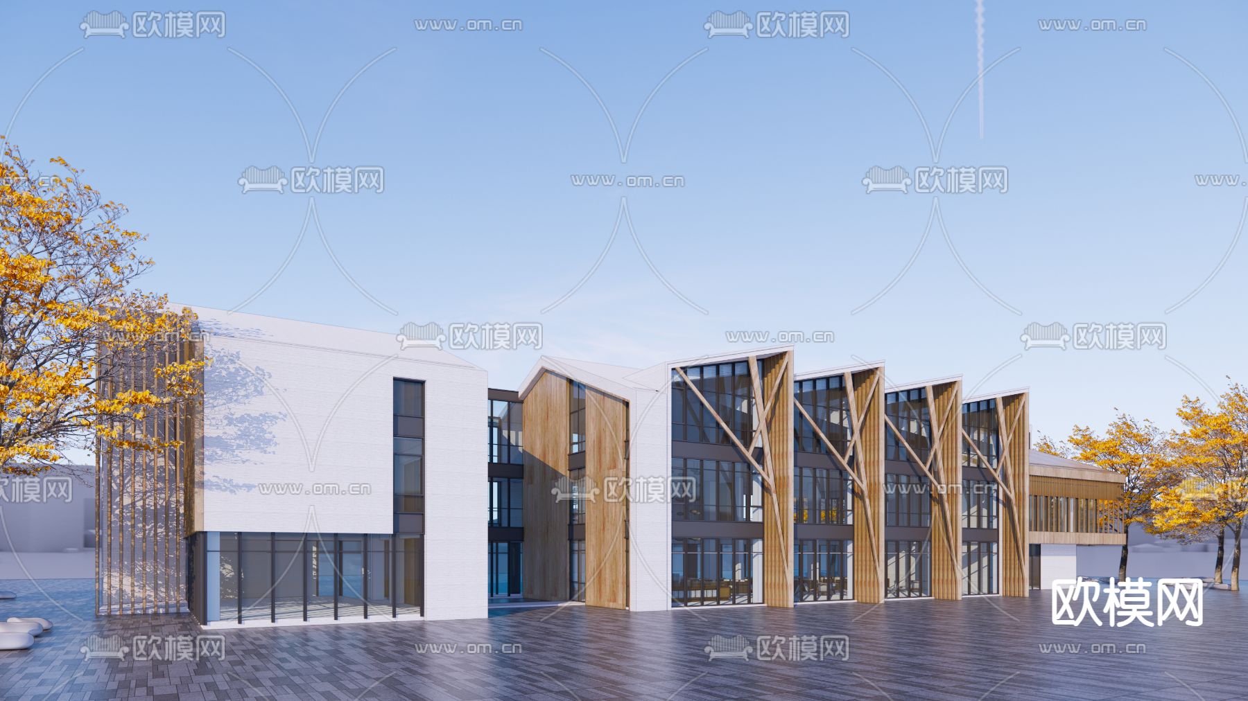 现代售楼部会所建筑su模型下载（渲染图4）