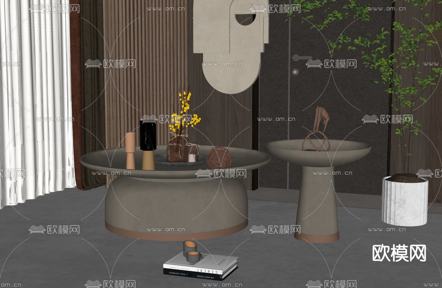 侘寂风茶几su模型下载（渲染图2）