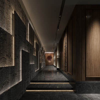  新中式餐厅过道su模型 