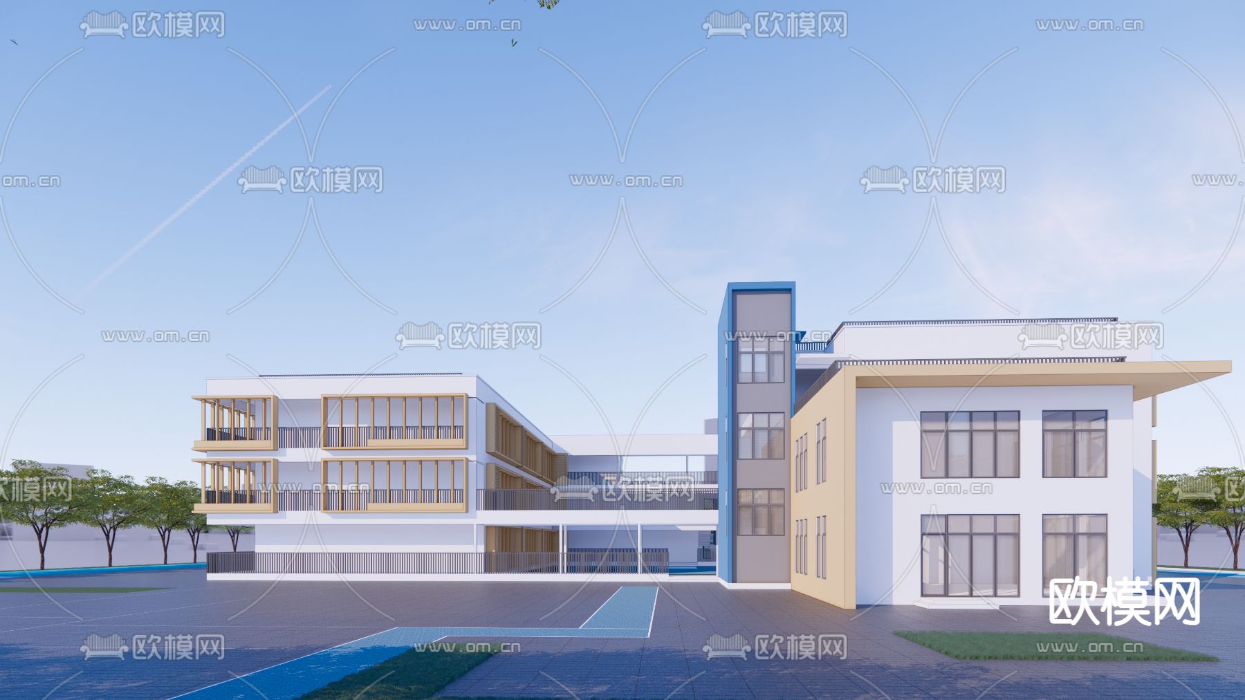 现代幼儿园建筑su模型下载（渲染图4）