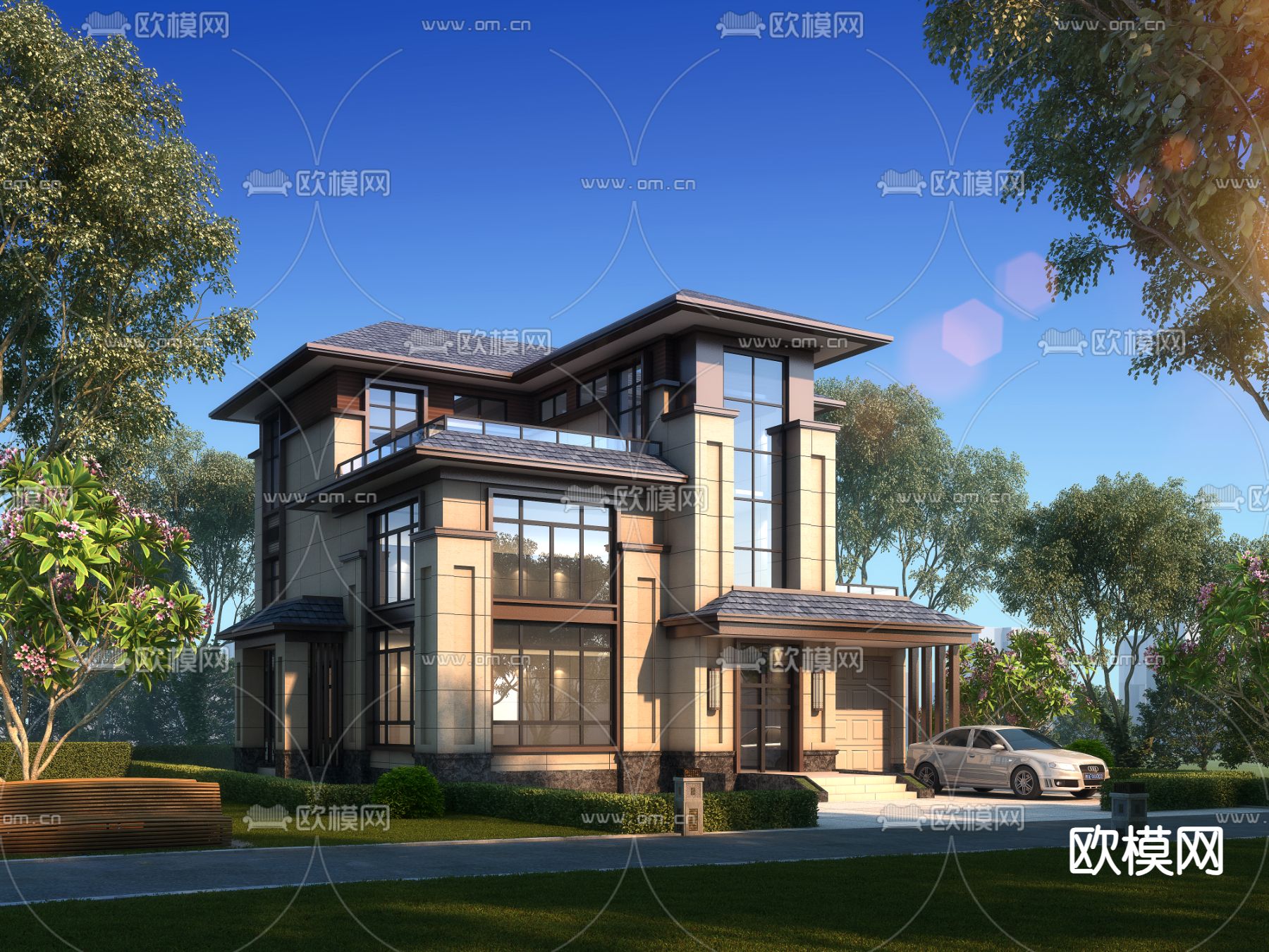 独栋别墅外观3d模型下载
