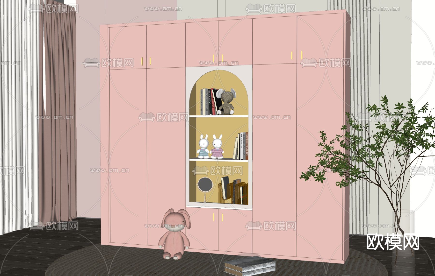 现代儿童衣柜su模型下载（渲染图2）