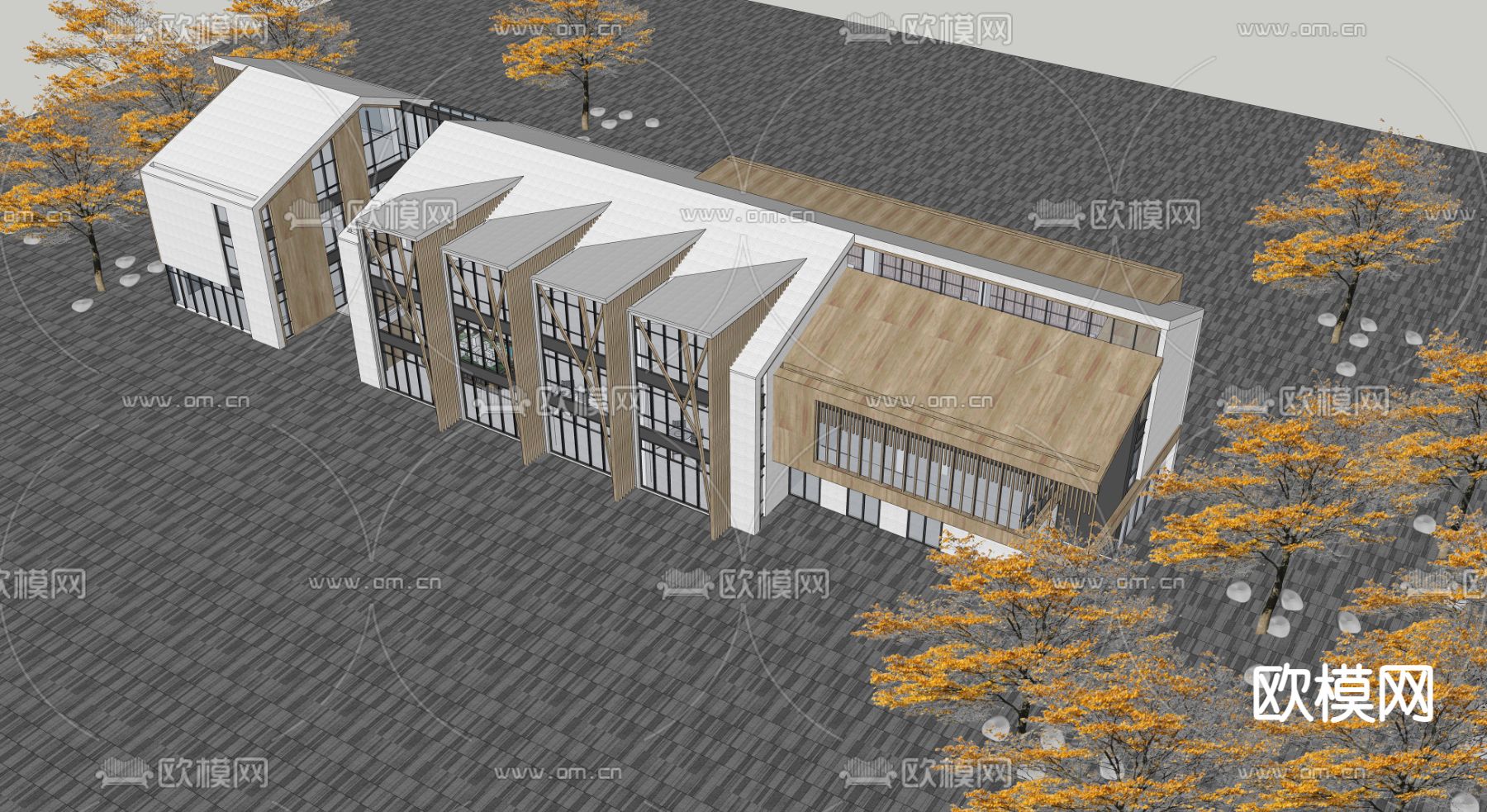 现代售楼部会所建筑su模型下载（渲染图3）
