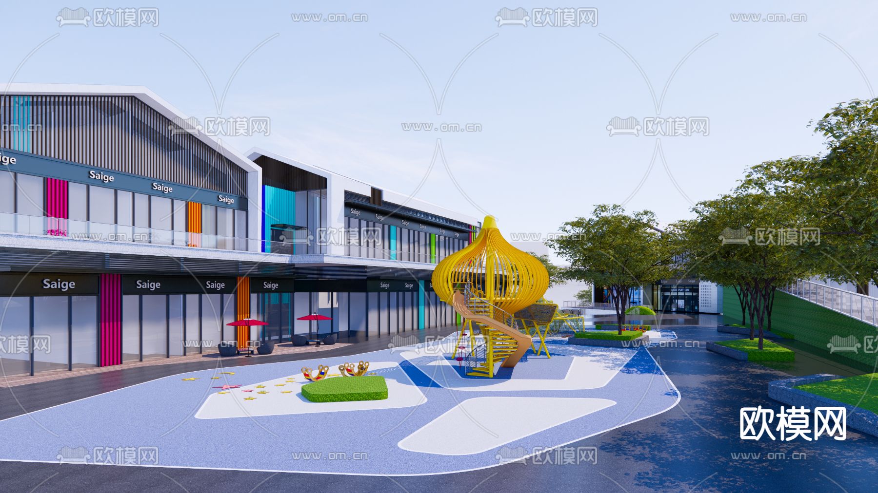 现代商业街su模型下载（渲染图3）