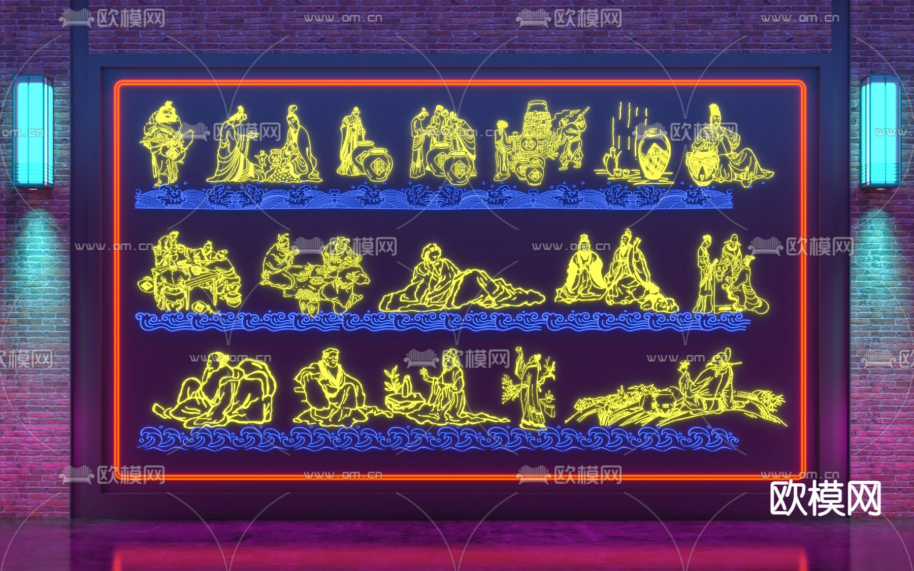 古人霓虹灯 发光灯3d模型下载