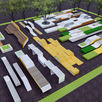  景观座椅 树池坐凳su模型 