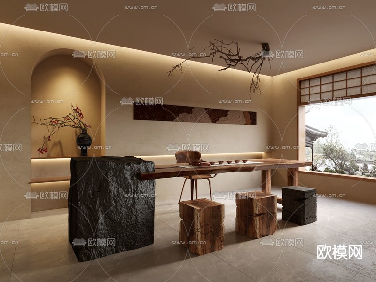 侘寂风茶室3d模型下载_ID14160455_3dmax免费模型-欧模网