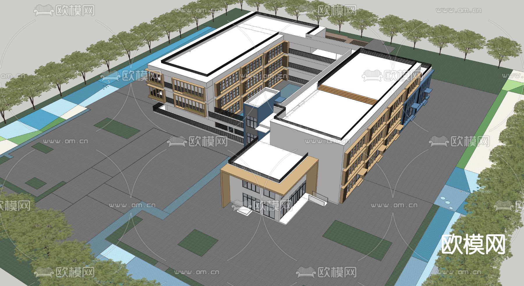 现代幼儿园建筑su模型下载（渲染图3）