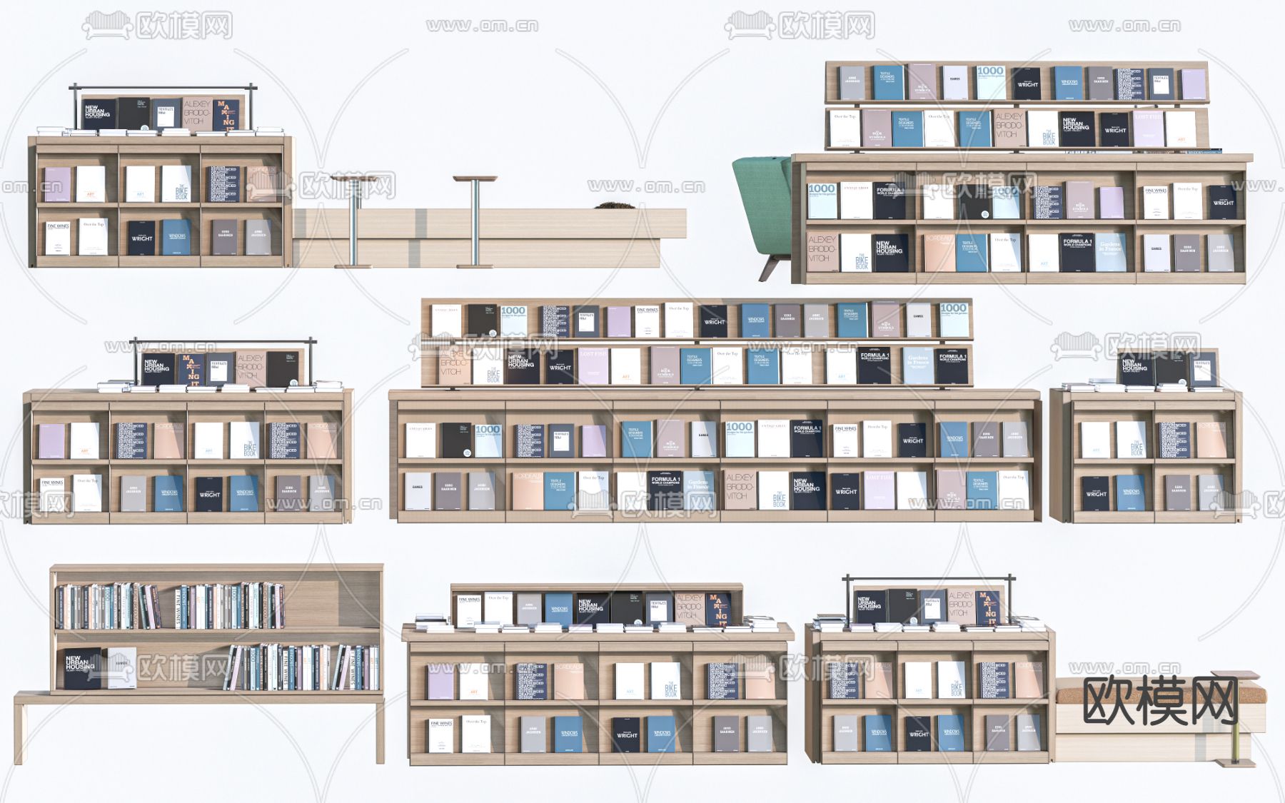 现代书架 书柜su模型下载（渲染图1）