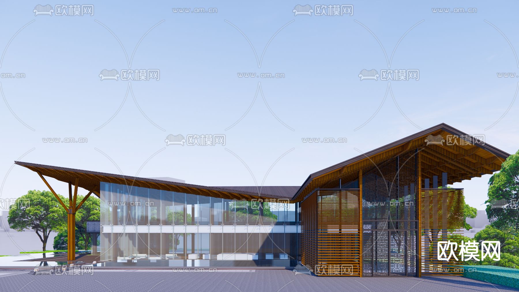 现代售楼处建筑su模型下载（渲染图4）