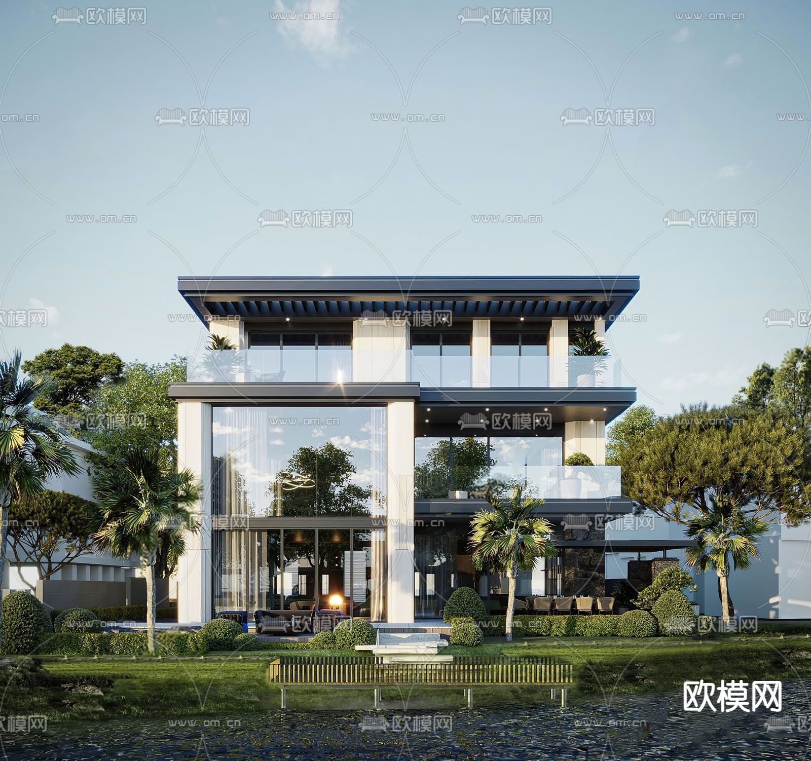 现代独栋别墅su模型下载（渲染图2）